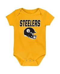 Outerstuff Baby Boys and Girls 3-Pack Pittsburgh Steelers Littlest Player Bodysuit Set