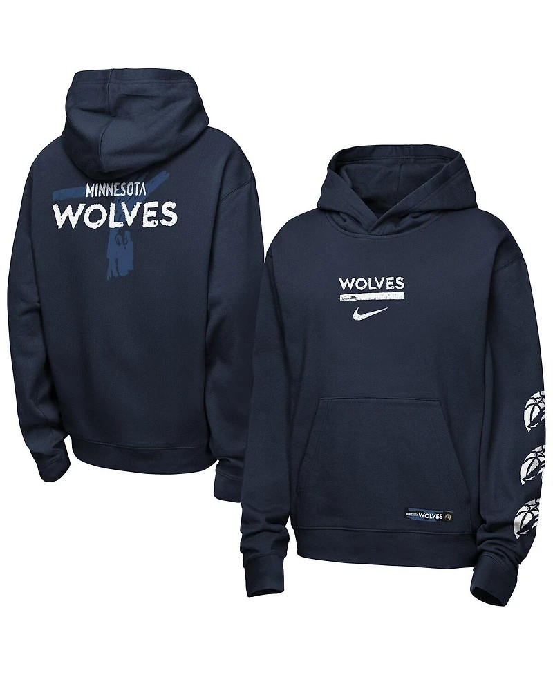Nike Big Boys and Girls Navy Minnesota Timberwolves Courtside Club Premiere Hoodie