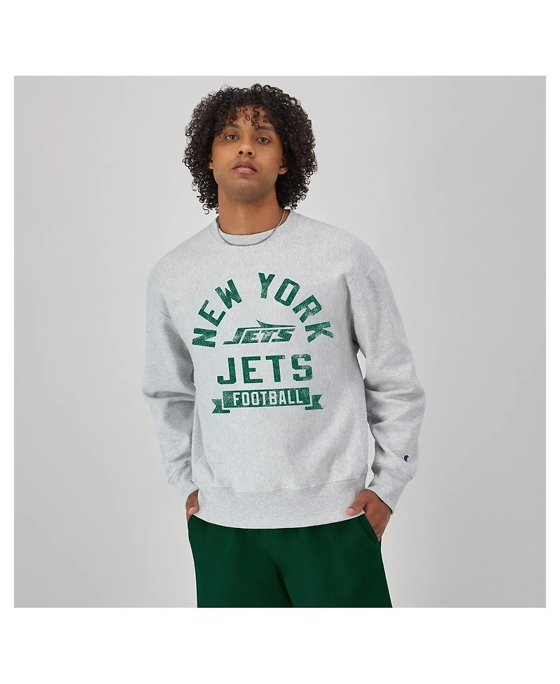Champion Men's Heather Gray New York Jets Reverse Weave Fleece Pullover Sweatshirt