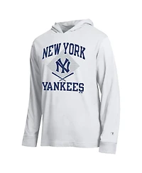 Champion Men's White New York Yankees Cooperstown Hooded Long-Sleeve T-Shirt