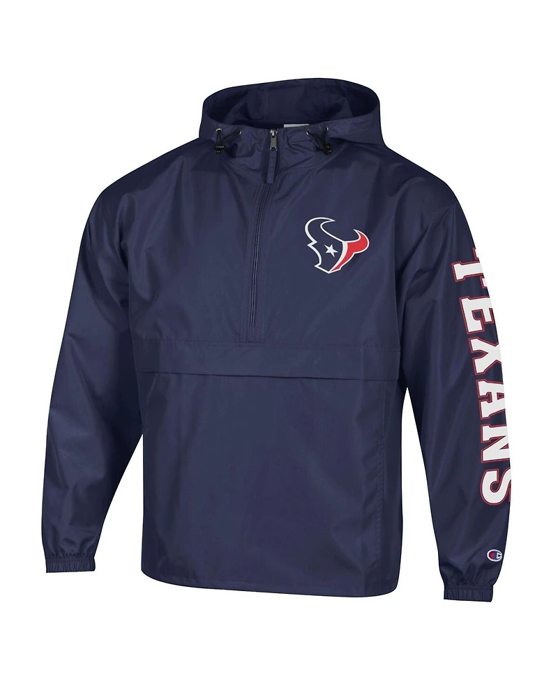 Champion Men's Navy Houston Texans Packable Hooded Windbreaker Half-Zip Jacket