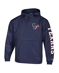 Champion Men's Navy Houston Texans Packable Hooded Windbreaker Half-Zip Jacket
