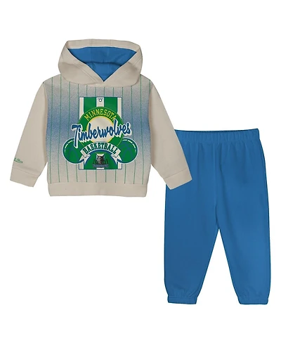 Mitchell & Ness Toddler 2-Piece Cream/Blue Minnesota Timberwolves Retro Roots Oversized Pullover Hoodie and Pants Set