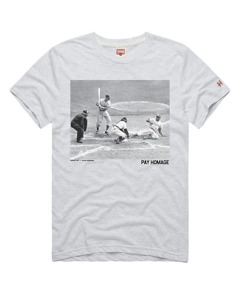 Homage Men's Jackie Robinson Ash Brooklyn Dodgers Cooperstown Collection Pay Player Graphic Tri-Blend T-Shirt