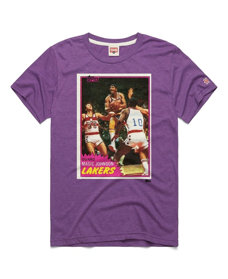 Homage Men's and Women's Magic Johnson Purple Los Angeles Lakers Topps Trading Card Player Tri-Blend T-Shirt
