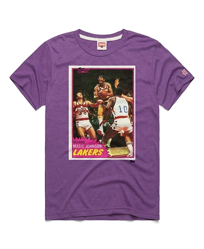 Homage Men's and Women's Magic Johnson Purple Los Angeles Lakers Topps Trading Card Player Tri-Blend T-Shirt