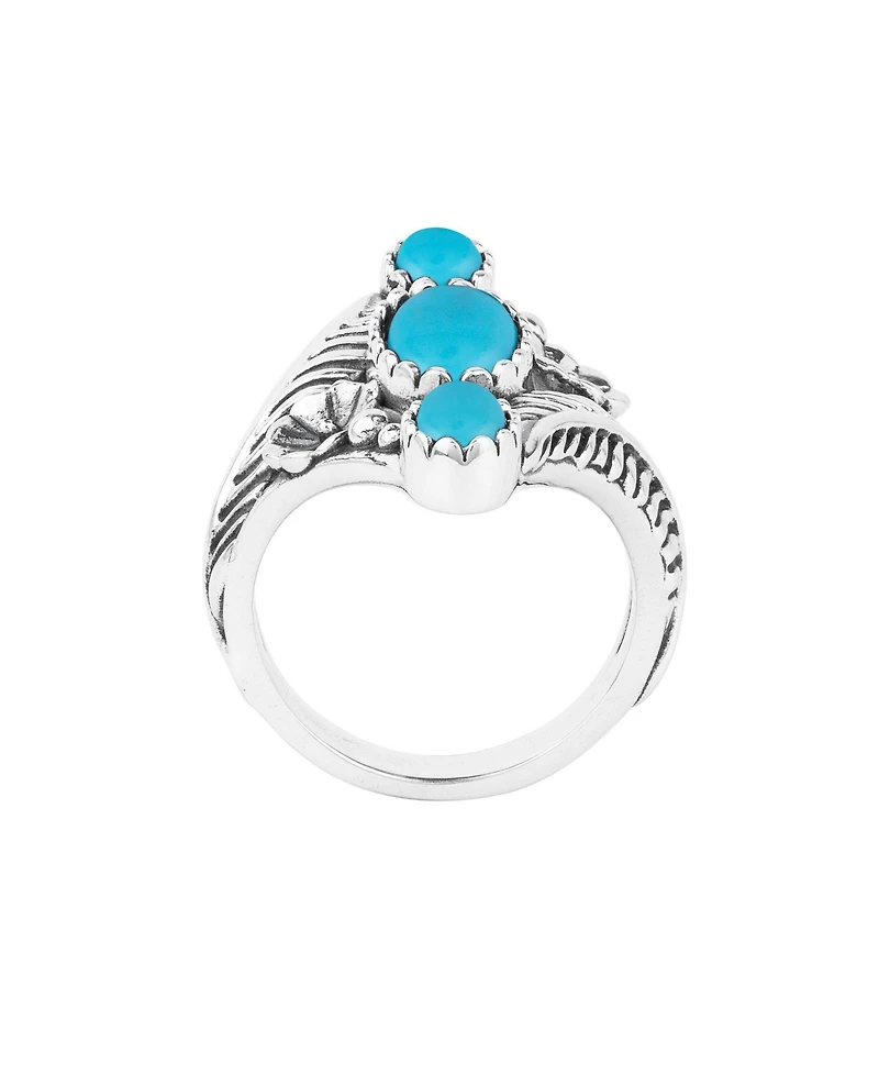 American West Jewelry Sterling Silver Kingman Turquoise Oval Leaf and Vine Ring
