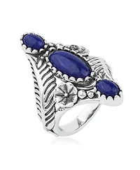 American West Jewelry Sterling Silver Lapis Oval Leaf and Vine Ring, Sizes 5 to 11
