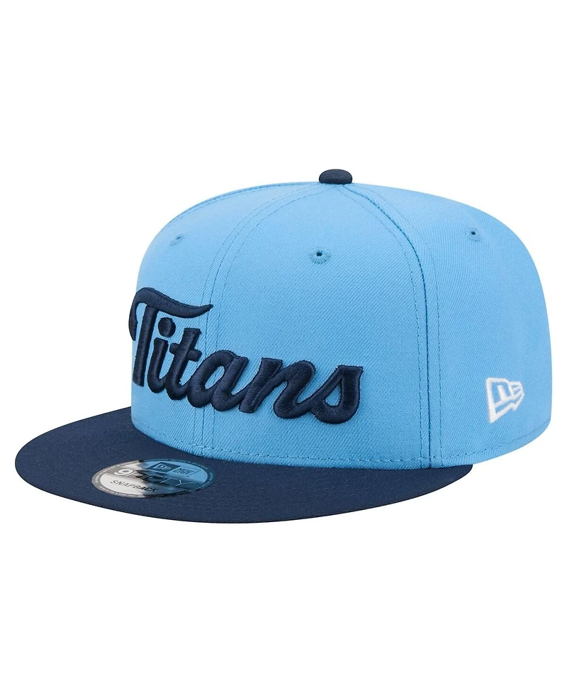 New Era Men's Light Blue/Navy Tennessee Titans Script 9FIFTY Snapback Hat