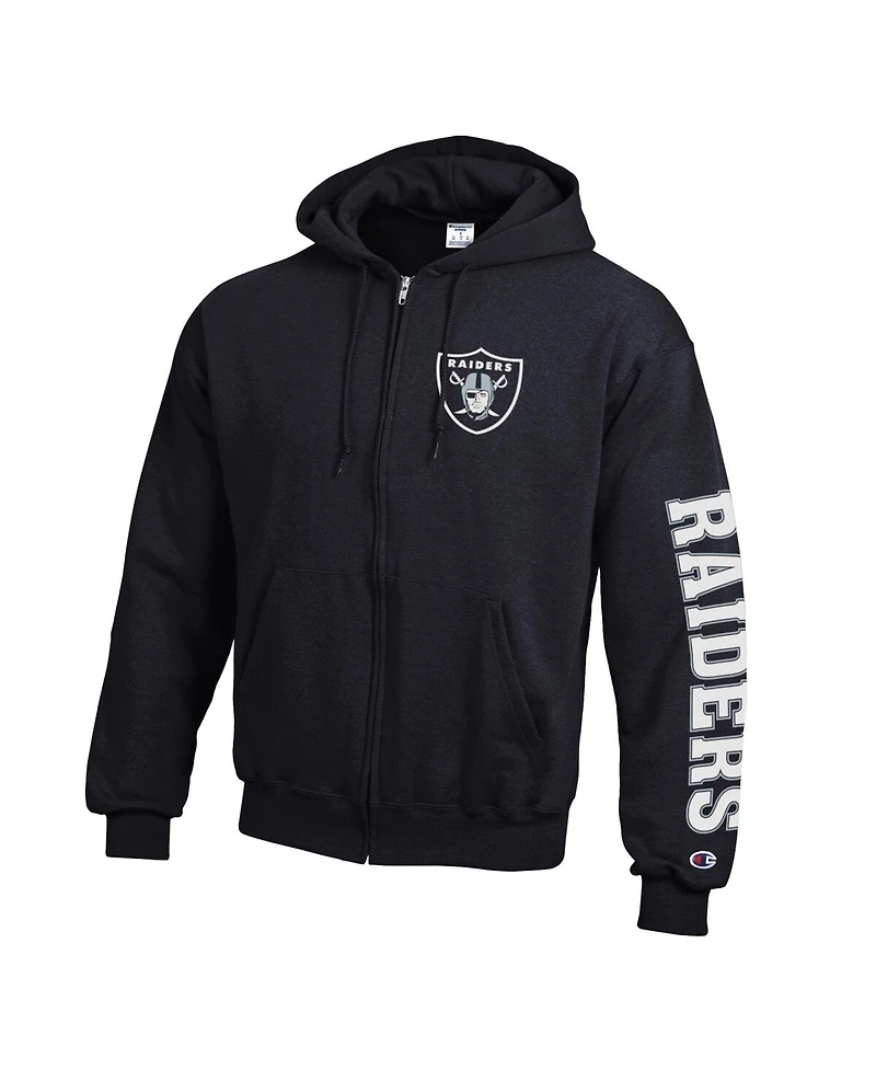 Champion Men's Black Las Vegas Raiders Powerblend Fleece Full-Zip Hoodie