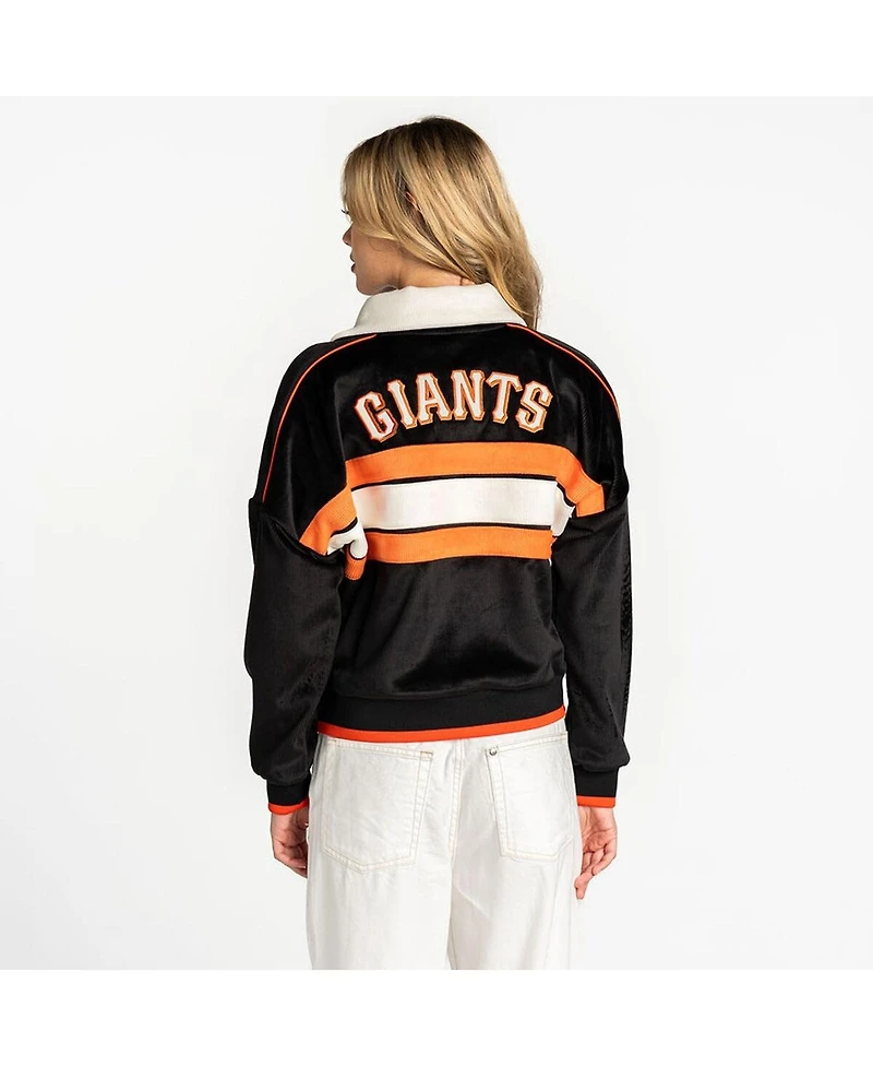 The Wild Collective Women's Black San Francisco Giants Velvet Cord Full-Zip Jacket