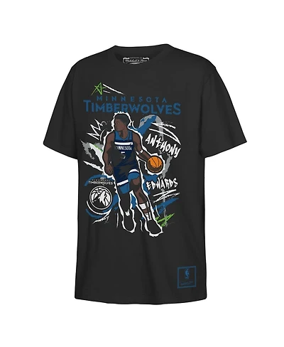 Mitchell & Ness Big Boys and Girls Anthony Edwards Black Minnesota Timberwolves Chalked Up Player Name Number T-Shirt