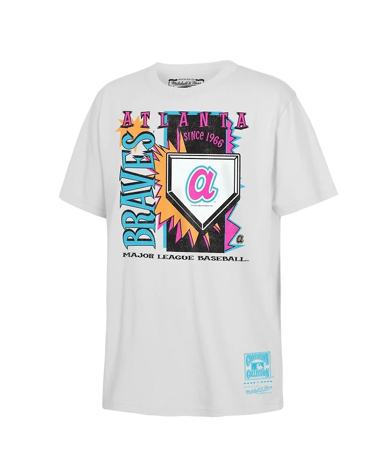 Mitchell & Ness Big Boys and Girls White Atlanta Braves Cooperstown Neon Field Shock T-Shirt