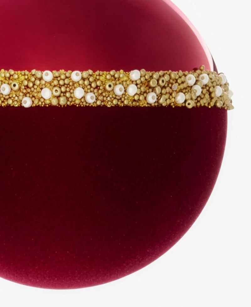 Holiday Lane Holiday Toile Burgundy Ball with Beaded Band Ornament, Macy's Exclusive