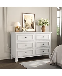 homfan Modern 6 Drawer Wide Wooden Dresser - Large Storage Chest with Exquisite Metal Handles