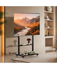 Unho Mobile Tv Stand Rolling Cart 40-86 Inch, Height Adjustable, Lockable Wheels, 2 Shelves and Cable Management