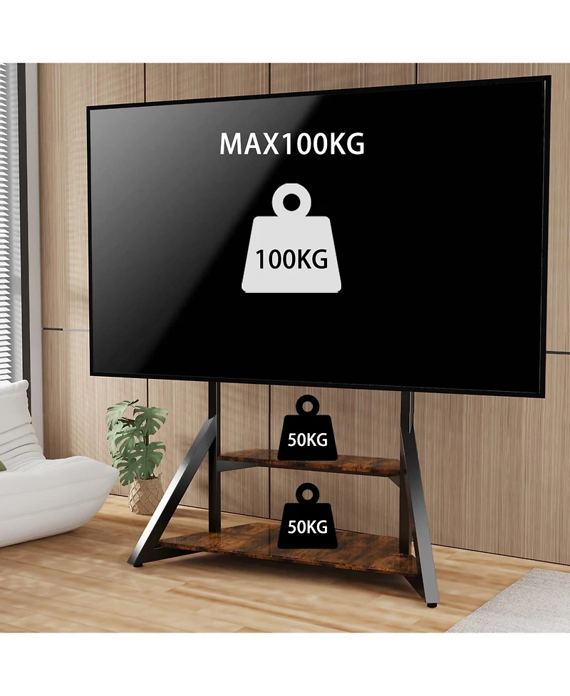 Unho Heavy Duty Low Profile Tv Stand for 65-100 Inch TVs, Solid Wood, Adjustable Feet,Max Vesa 800x600mm