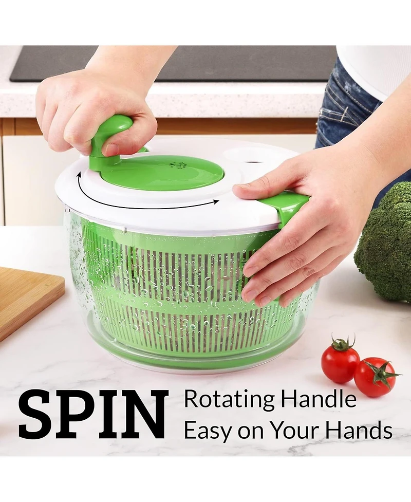 Manual Salad Spinner With Secure Lid Lock & Rotary Handle