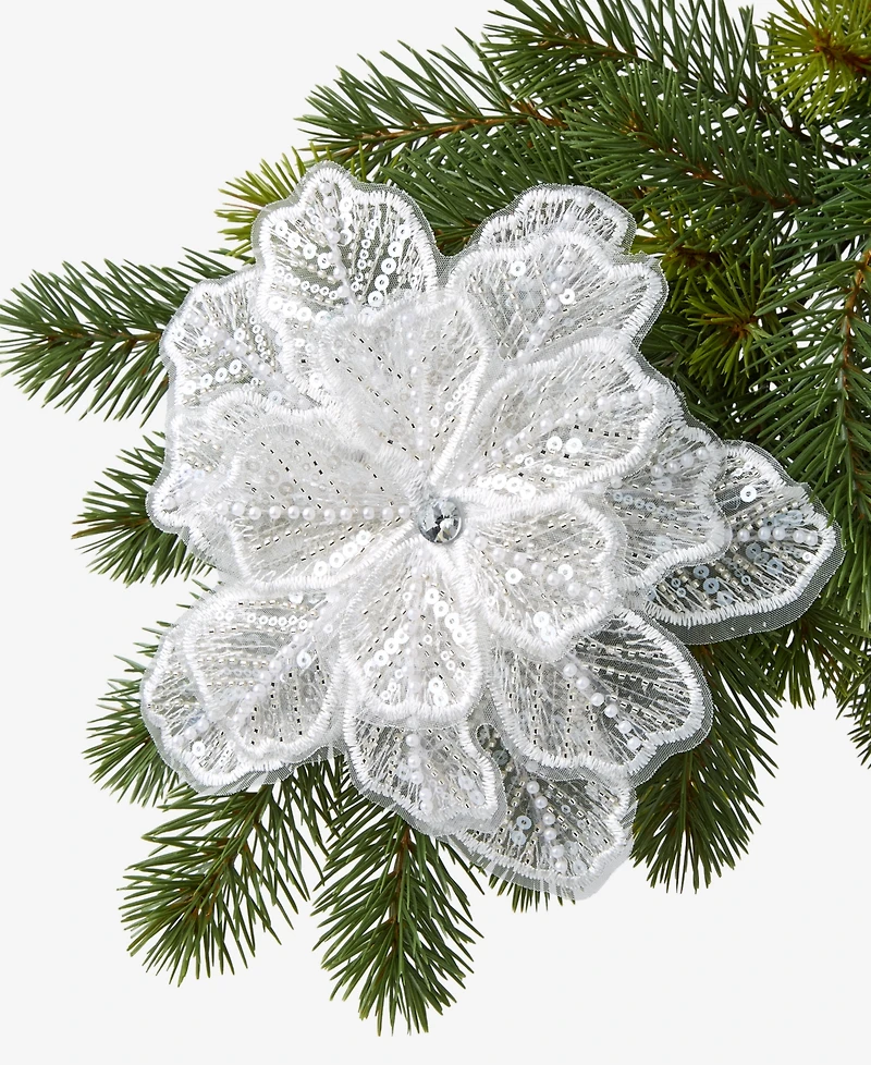 Holiday Lane Iced Delight Floral with Sequins Clip Ornament, Macy's Exclusive
