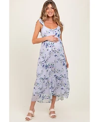 Pinkblush Maternity Lilac Floral Textured Open Back Tie Maxi Dress