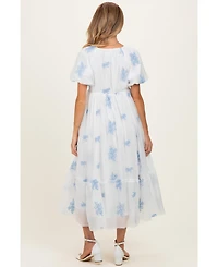 Pinkblush Maternity Blue Floral Print Ruffle Hem Midi Dress