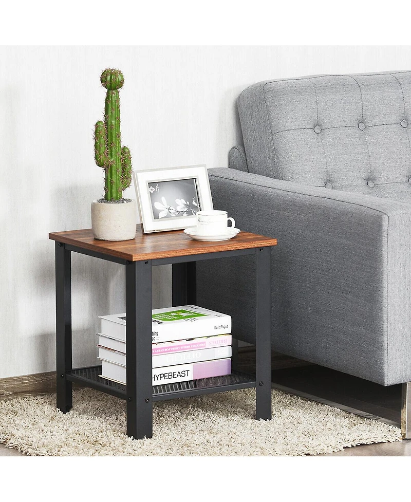 Gymax Industrial End Table 2-Tier Side Table W/Storage Shelf Rustic Sofa Table