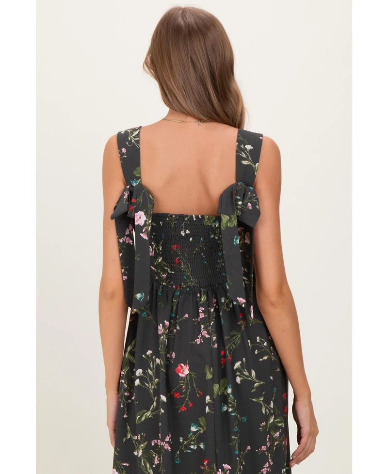 Pinkblush Maternity Forest Green Floral Bow Strap Maxi Dress