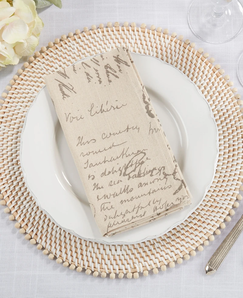 Saro Lifestyle Vintage Script Print Design Napkins, Set of 4