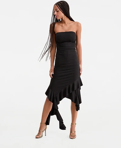 Katia Rae Women's Strapless Ruffled Asymmetric Midi Dress