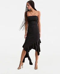 Katia Rae Women's Strapless Ruffled Asymmetric Midi Dress