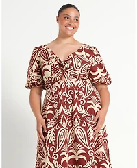 Estelle Women's Aurela Cotton Print Twist Midi Dress