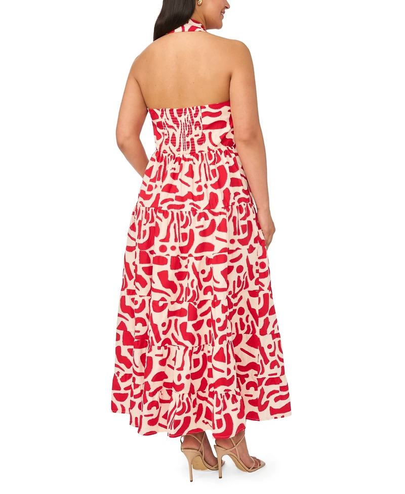 Msk Plus Printed Collared Neck Sleeveless Maxi Dress