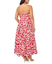 Msk Plus Printed Collared Neck Sleeveless Maxi Dress