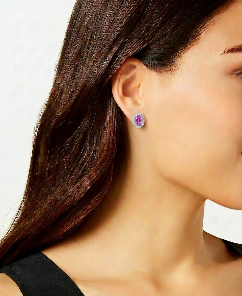 Macy's Pink Sapphire (1 ct. t.w.) & Diamond (1/5 ct. t.w.) Stud Earrings in 14k White Gold