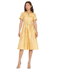 Tahari Asl Women's Belted Short-Sleeve Collared Midi Dress