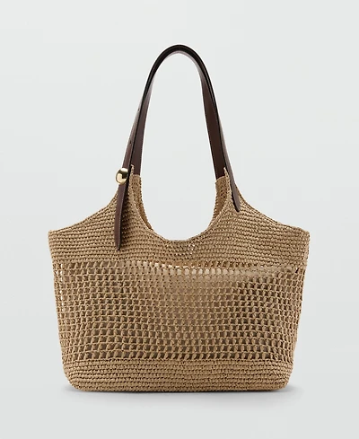Mango Women's Metallic Detail Natural-Fiber Tote Bag
