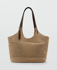 Mango Women's Metallic Detail Natural-Fiber Tote Bag