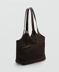 Mango Women's Metallic Detail Natural-Fiber Tote Bag