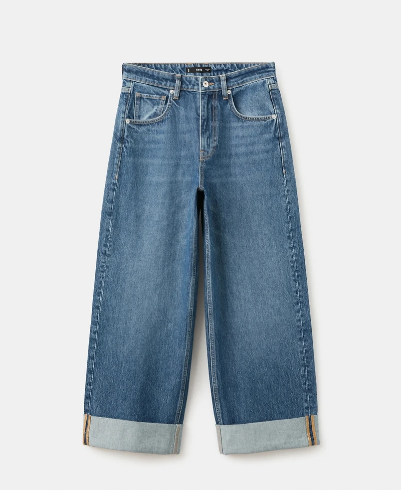 Mango Women's Turn-Up Hem Wide Leg Jeans