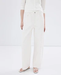 Mango Women's Floral Embroidery Wide Leg Jeans