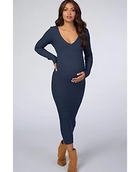Pinkblush Maternity Light Olive V-Neck Long Sleeve Fitted Maxi Dress