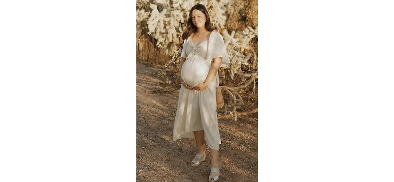Pinkblush Maternity Plum Front Tie Ruffle Sleeve Midi Dress