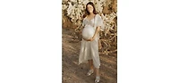 Pinkblush Maternity Plum Front Tie Ruffle Sleeve Midi Dress