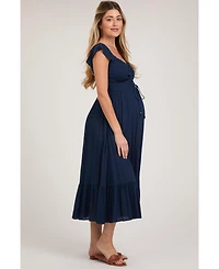 Pinkblush Maternity Smocked Ruched Ruffle Hem Maxi Dress