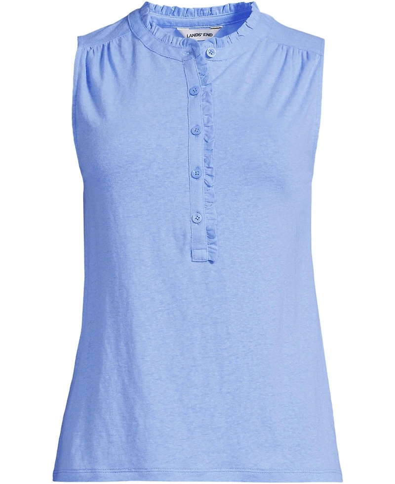 Lands' End Women's Linen Blend Ruffle Trim Tank Top