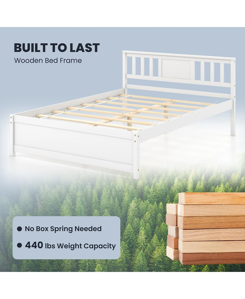 Sugift Wooden Platform Bed with Headboard and Wood Slat Support