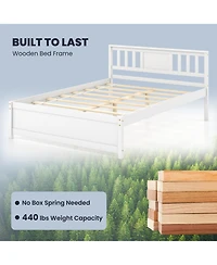 Sugift Wooden Platform Bed with Headboard and Wood Slat Support