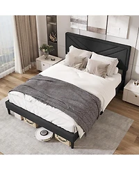Sugift Upholstered Platform Bed with Tufted Headboard and Wooden Slats