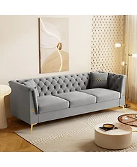 Streamdale Furniture Mid-Century Modern Faux Sherpa Sofa with Gold Accents