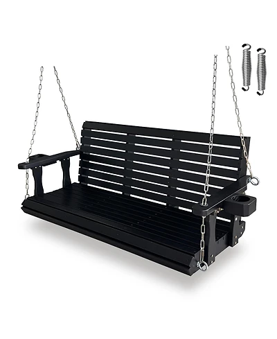 Mega Casa Wooden Porch Swing 3-Seater, High Backrest and Deep Seat, Bench with Cupholders, for Outdoor Patio Garden (Cedar Tone, 5 Ft Extra Larg